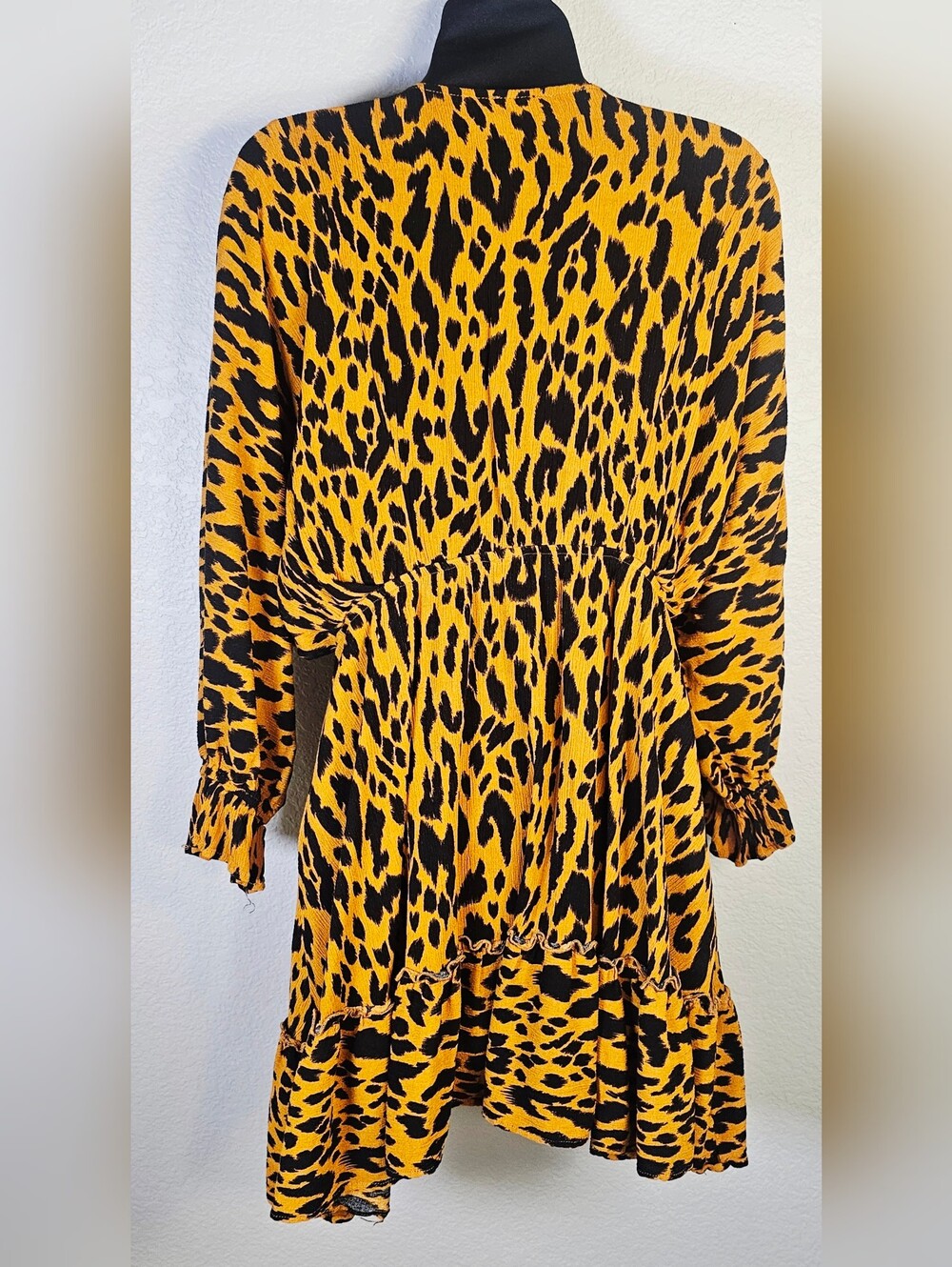 GiGiO USA Large Mustard Leopard Print Ruffle Mini Dress - Picture 3 of 7